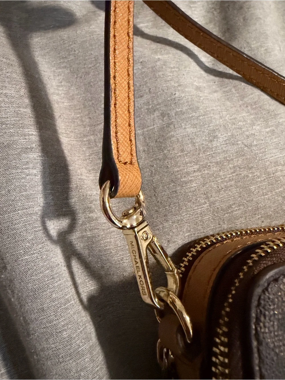 Michael Kors Brown MK Logo Crossbody Wallet with Gold Hardware
